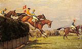 John Sanderson Wells The Grand National Steeplechase Really True and Forbia at Beecher's Brook painting